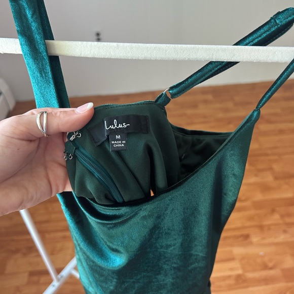 Lulu's Velvet Green Asymmetrical Dress - Picture 3 of 3